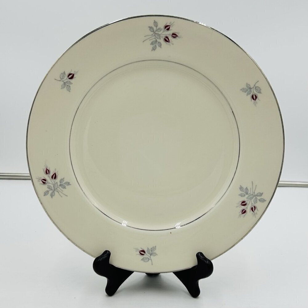 Triomphe Caress Porcelain Dinner Plate 10-3/4" Burgundy Gray Floral Pattern USA